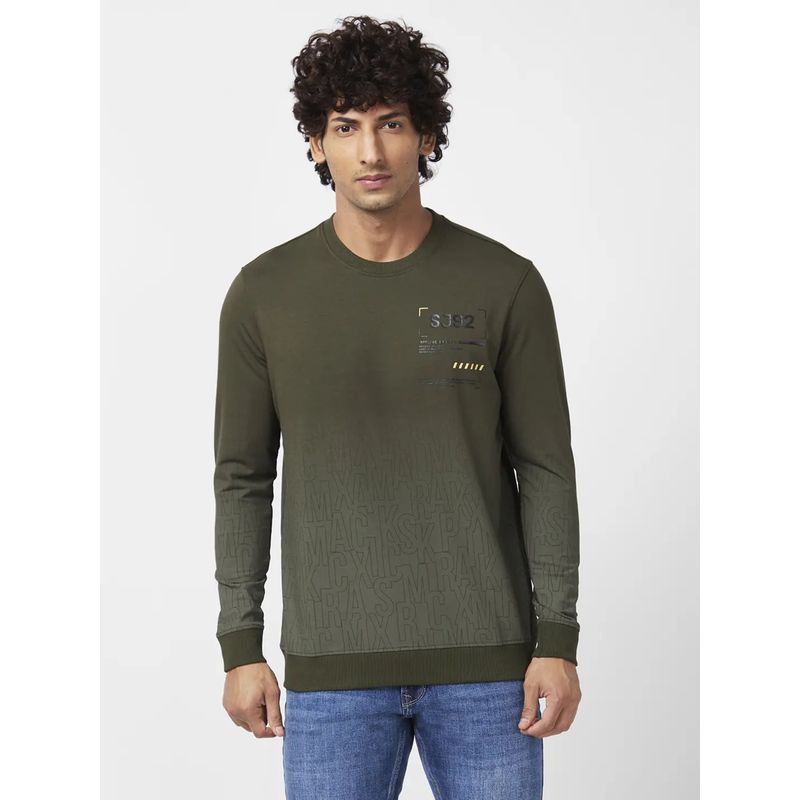 Spykar Men Rifle Olive Slim Fit Full Sleeve Round Neck Ombre Sweatshirt (3XL)