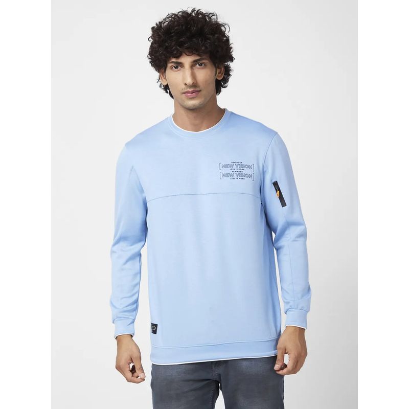 Spykar Men Powder Blue Slim Fit Full Sleeve Round Neck Printed Sweatshirt (M)