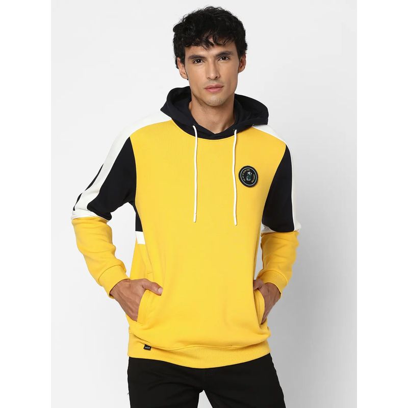 Spykar Men Chrome Yellow Regular Fit Full Sleeve Hooded Plain Sweatshirt (XL)