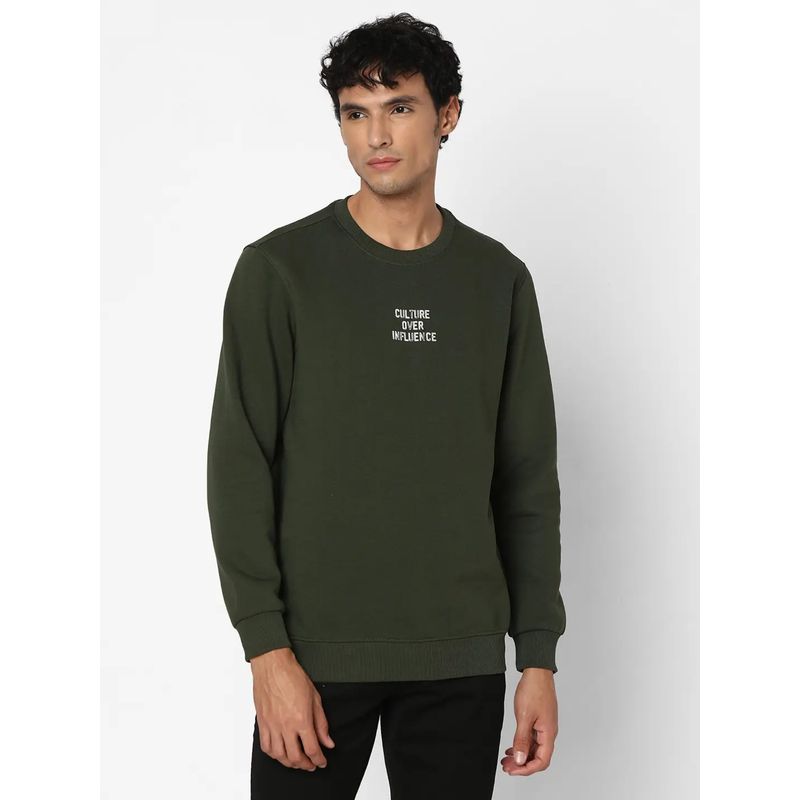 Spykar Men Rifle Green Slim Fit Full Sleeve Round Neck Plain Sweatshirt (L)