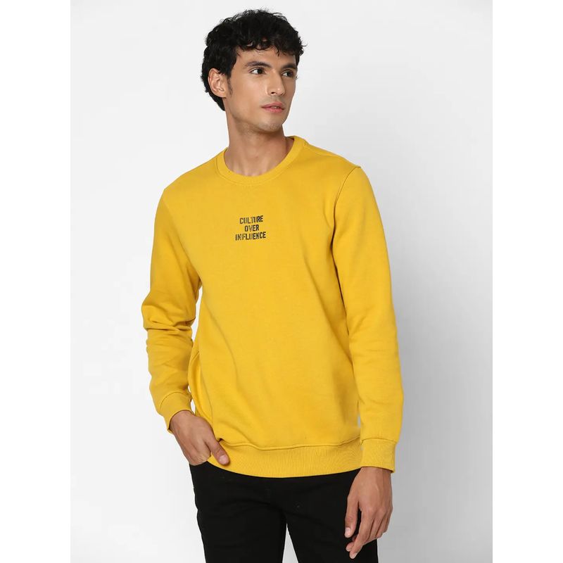 Spykar Men Sulphur Yellow Slim Fit Full Sleeve Round Neck Plain Sweatshirt (M)