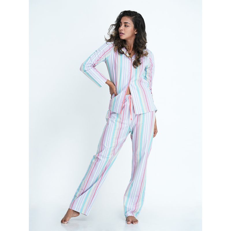 Mackly Womens Striped Sleepshirt & Pyjama Set-Multi-Color (L)