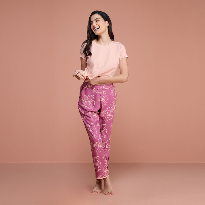 Nykd by Nykaa Sleep In Step Out Pajama - NYS130 - Floral Mauve (L)