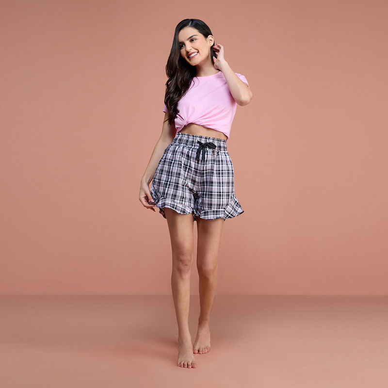 Nykd by Nykaa Cotton Plaid Shorts - NYS131 - Black Plaid (S)