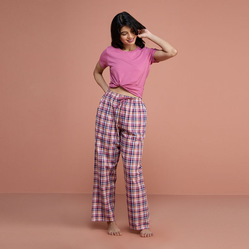 Nykd by Nykaa Cotton Plaid Pajama - NYS141 - Red Violet Plaid (2XL)