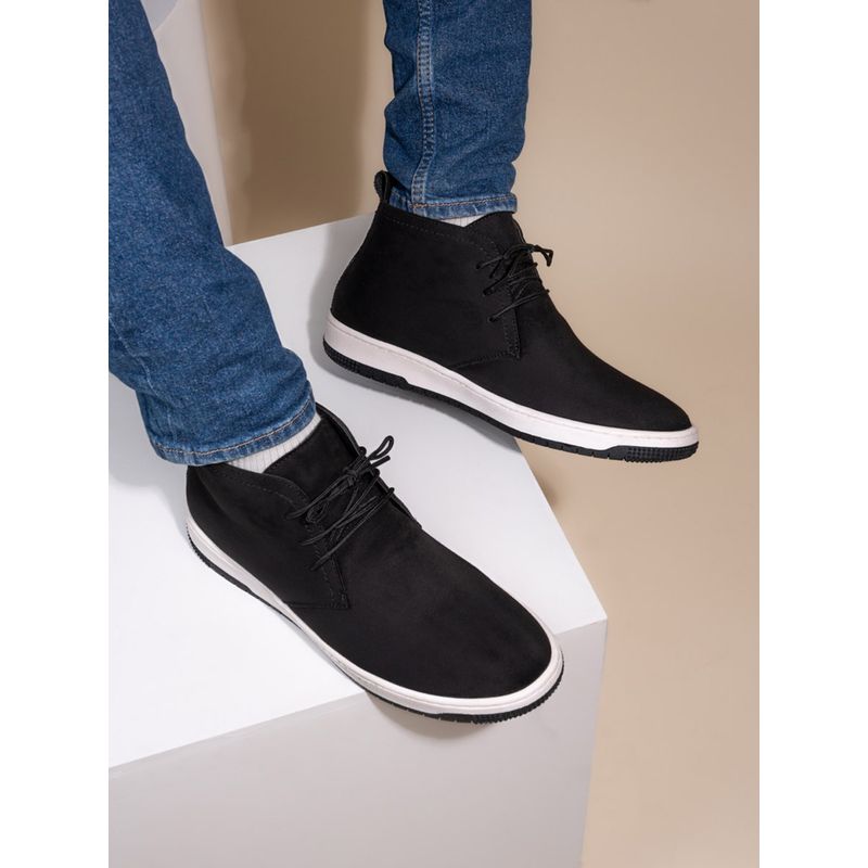 Styli Men Mid Top Faux Leather Black Lace Up Chukka Boots (EURO 43)