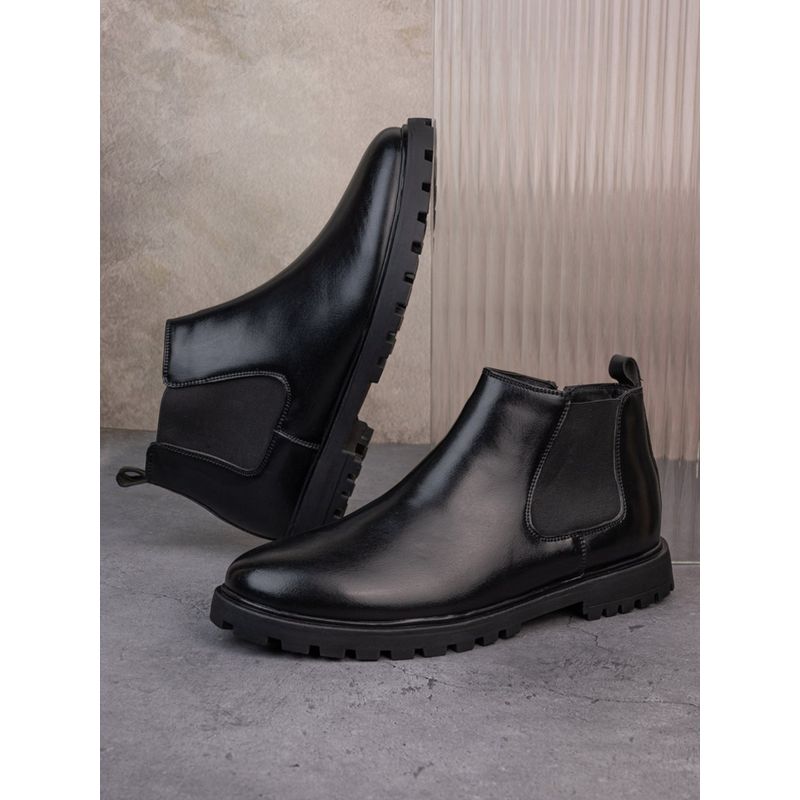 Styli Men Mid Top Faux Leather Black Chelsea Boots (EURO 42)