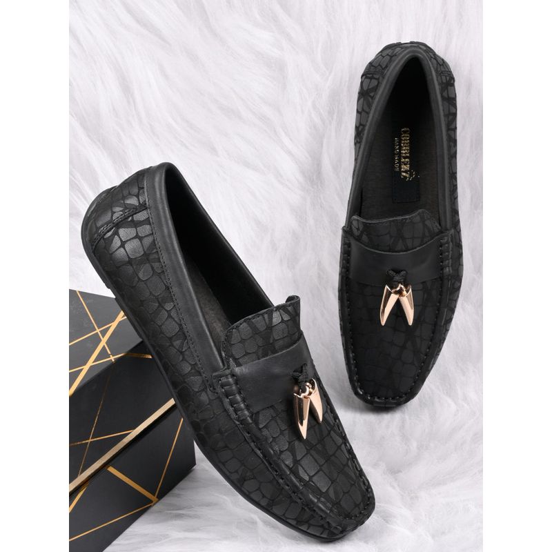 Cobblerz Men Black Animal Print Tassel Loafers (EURO 39)