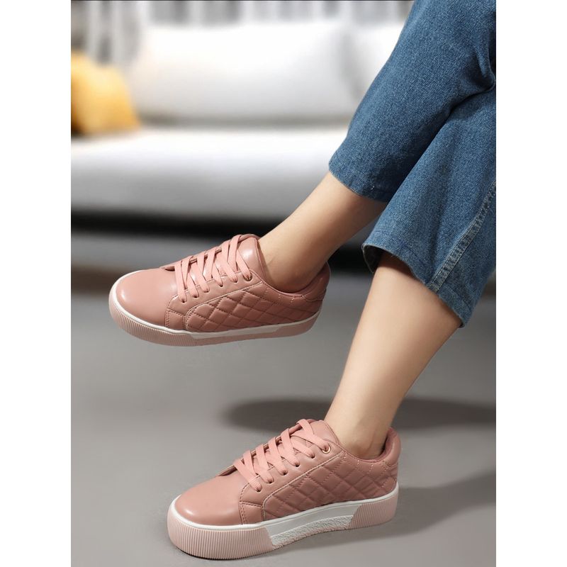 Carlton London Pink Lace-Ups Textured Women Sneakers (EURO 40)