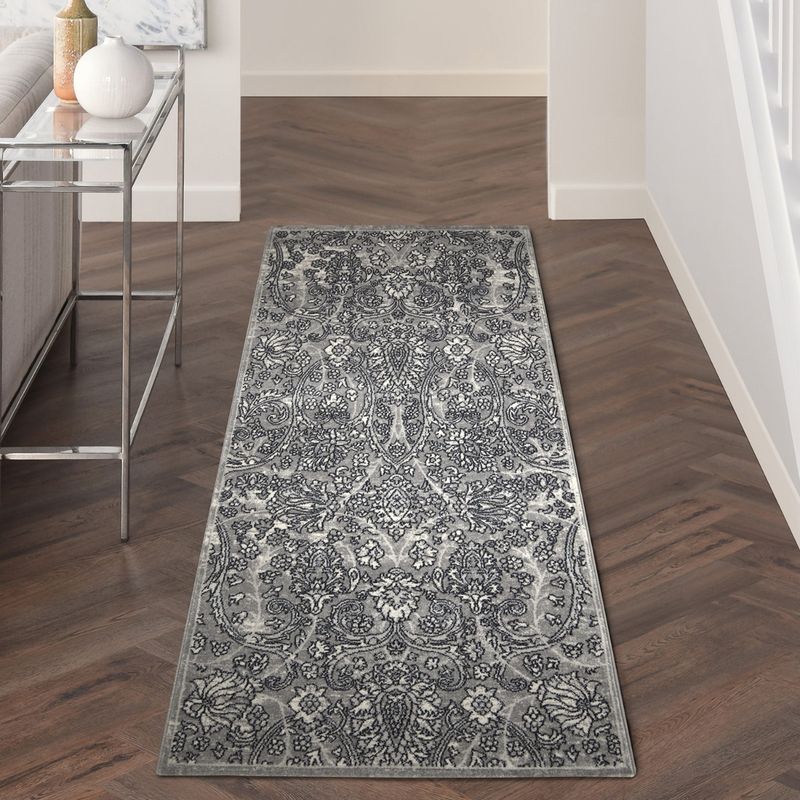 OBSESSIONS Anti-Static Machine Made Polyester Bedside Runner, Grey and Black (2 x 5 Feet)