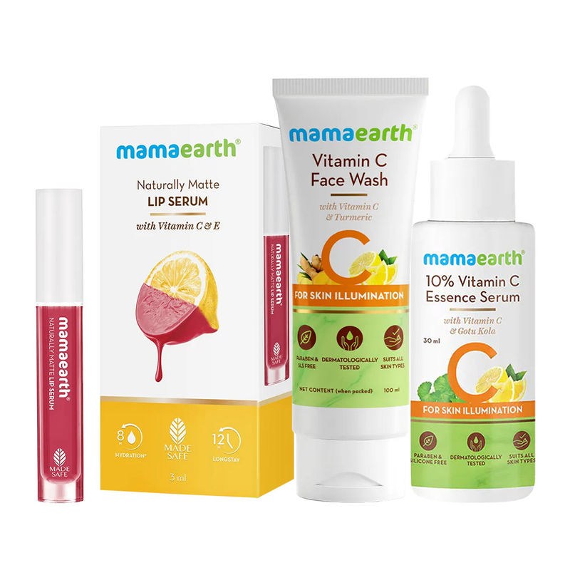 Mamaearth Vitamin C - AM PM Routine (Vitamin C Serum + Facewash + Liquid Lipstick )