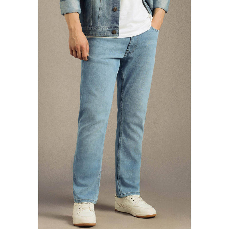 Louis Philippe Men's Ice Blue Regular Fit Mid-Rise Stretchable Jeans (38)