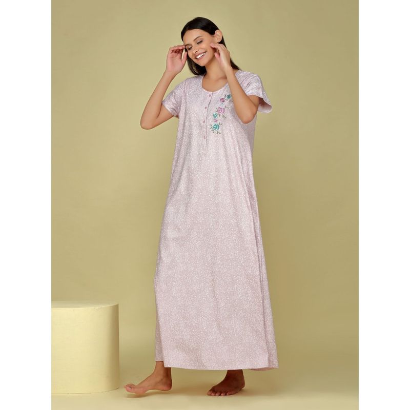 Pink Solid Velvet Winter Nighty main image 1