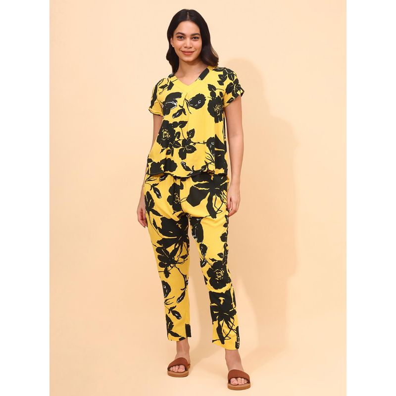 YELLOW BLOOM Floral Dust Top with Pajama (S)