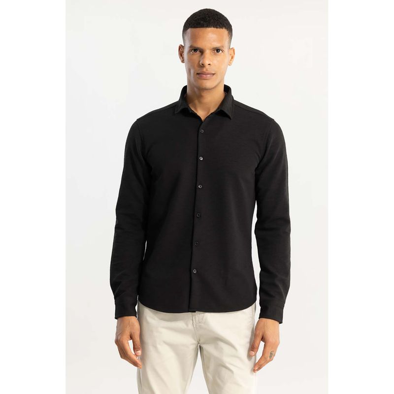 Snitch Black Self-Design Full Sleeves Slim Casual Shirt for Men (2XL)