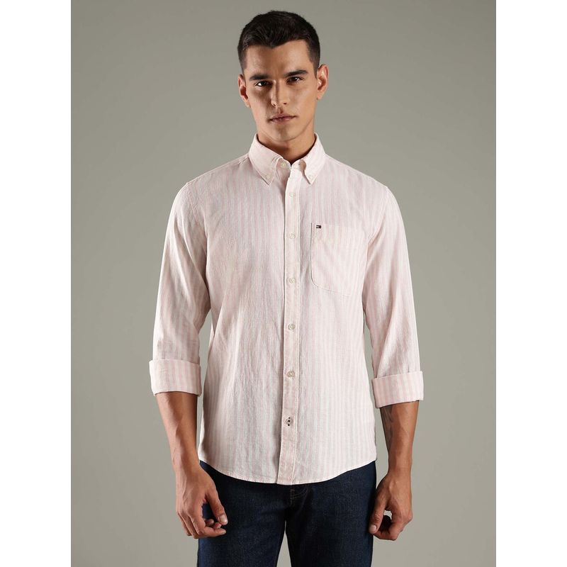 Tommy Hilfiger Pink Striped Regular Fit Linen Shirt (S)