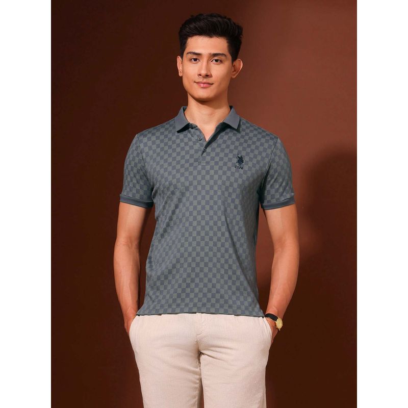 U.S. POLO ASSN. Grey Men's Checked Slim Fit Polo T-Shirt (S)