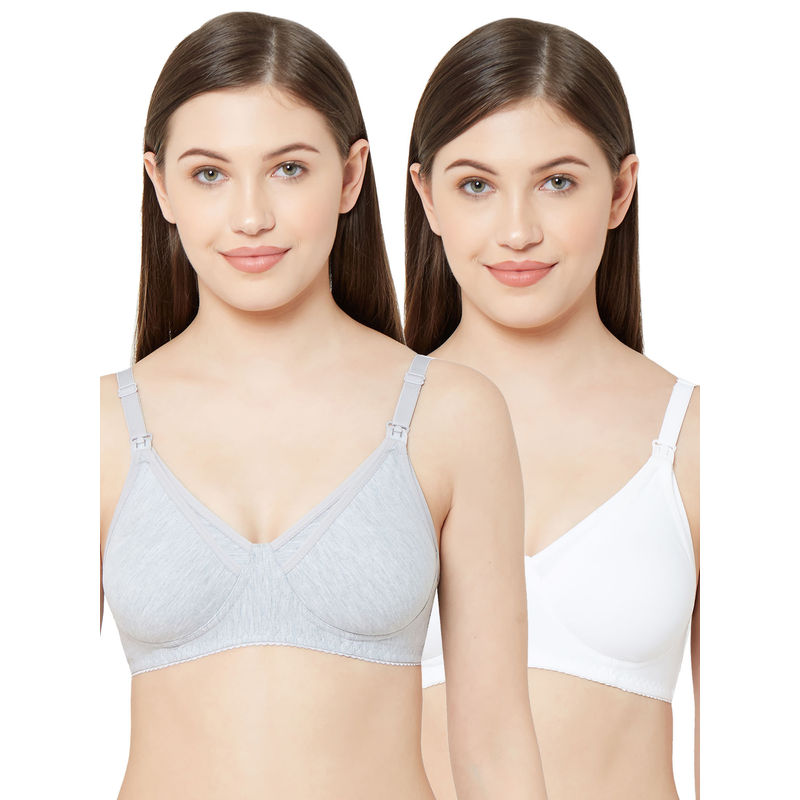 Juliet Womens Non Padded Non Wired Feeding Bra Combo Mold Feed White Grey (36C)