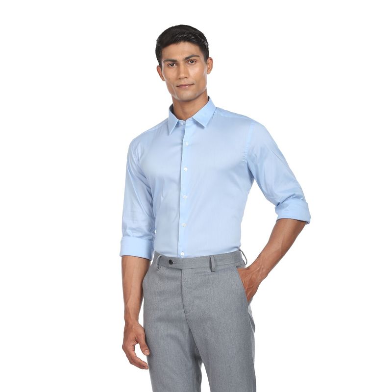 Arrow Newyork Men Light Blue Sateen Weave Slim Fit Formal Shirt (38)