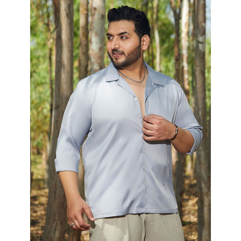 Instafab Plus Men's Flint Grey Solid Cuban Shirt (3XL)