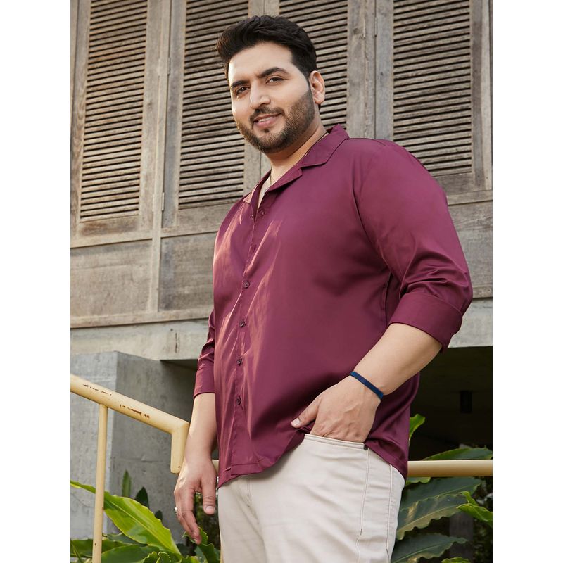 Instafab Plus Men's Burgundy Red Solid Cuban Shirt (6XL)