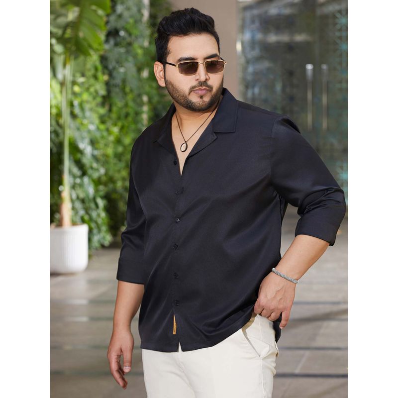 Instafab Plus Men's Onyx Black Solid Cuban Shirt (5XL)