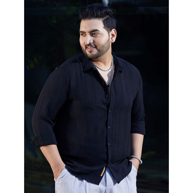 Instafab Plus Men's Onyx Black Trough-Tactile Shirt (5XL)