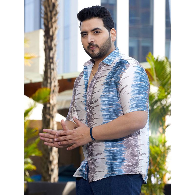 Instafab Plus Men's Indigo Blue and Charcoal Grey Indie Satin Shirt (3XL)