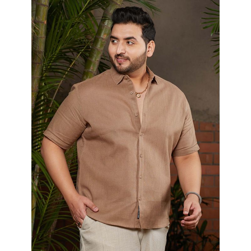 Instafab Plus Men's Camel Brown Solid Cotton Shirt (4XL)
