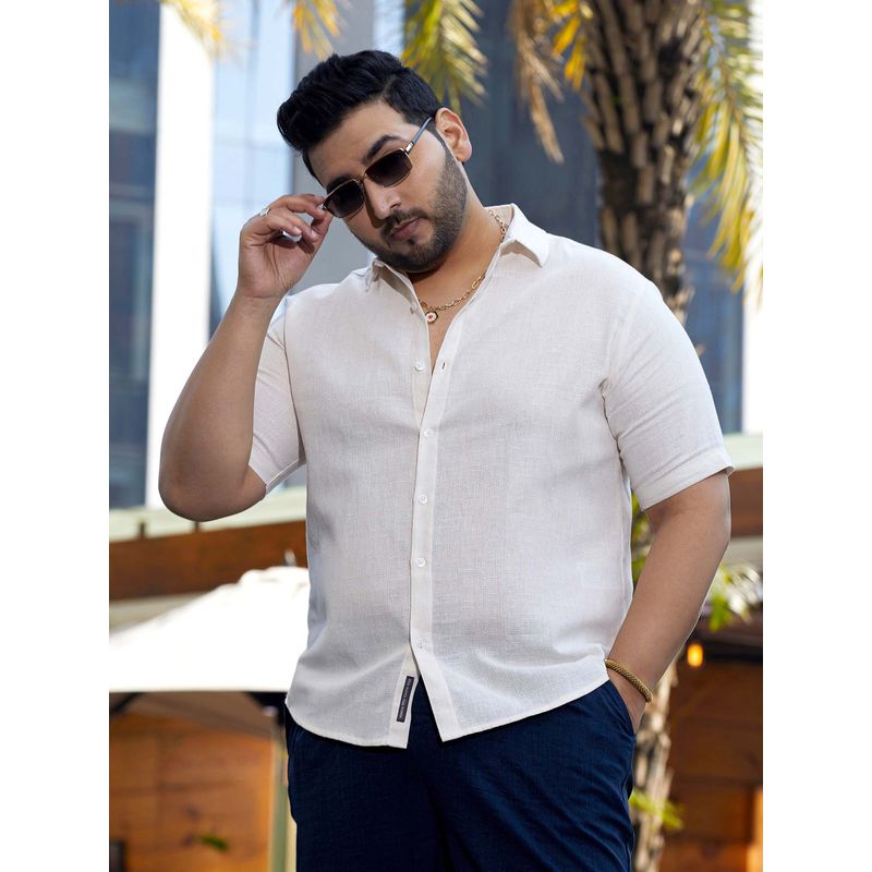 Instafab Plus Men's Ivory White Solid Cotton Shirt (3XL)