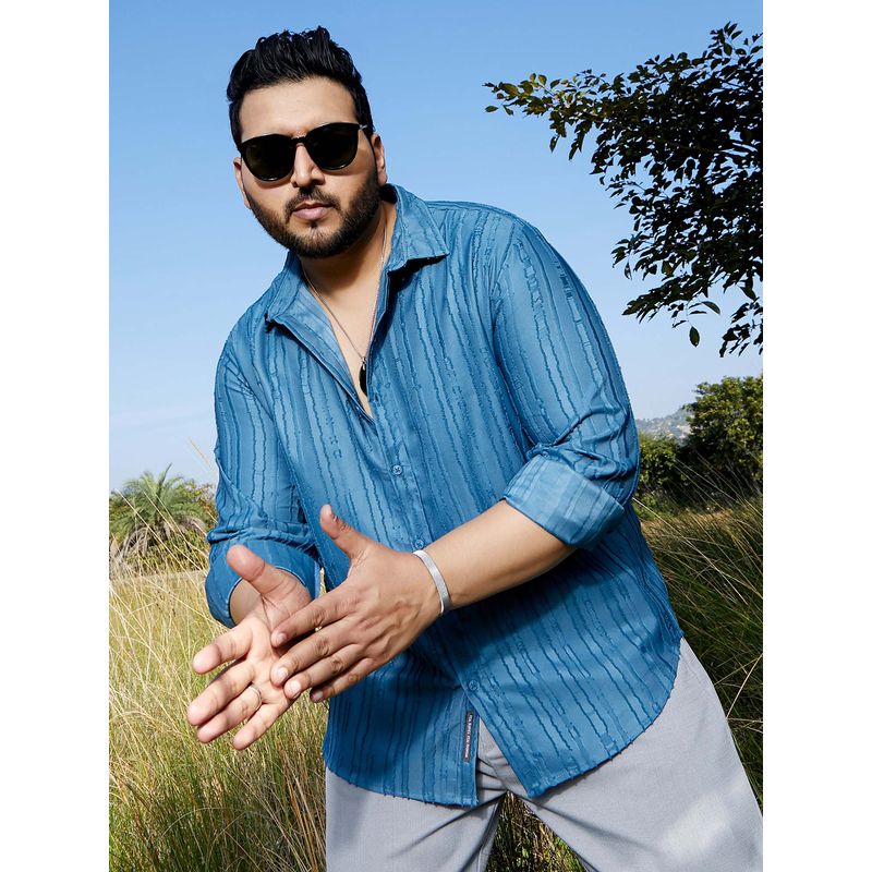 Instafab Plus Men's Steel Blue Ripple-Edge Shirt (6XL)