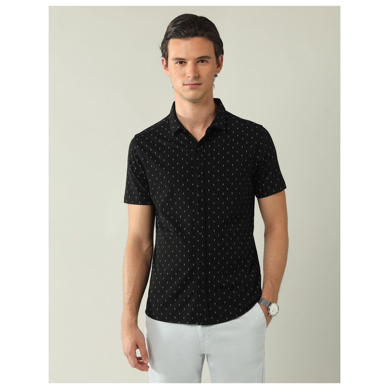 AD By Arvind Black Slim Fit All-Over Printed Shirt (M)
