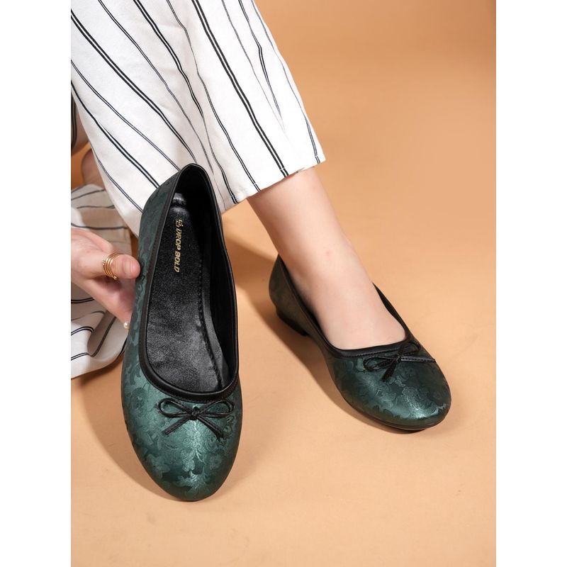 Drop Bold Green Textured Round Toe Ballerinas For Women (EURO 37)