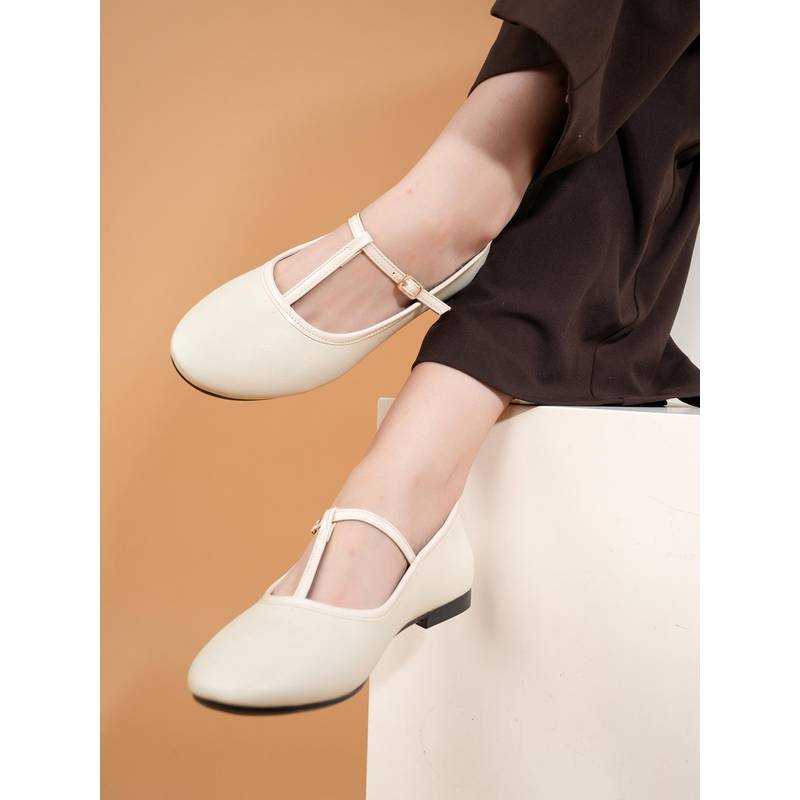 Drop Bold Cream Round Toe Ballerinas For Women (EURO 36)