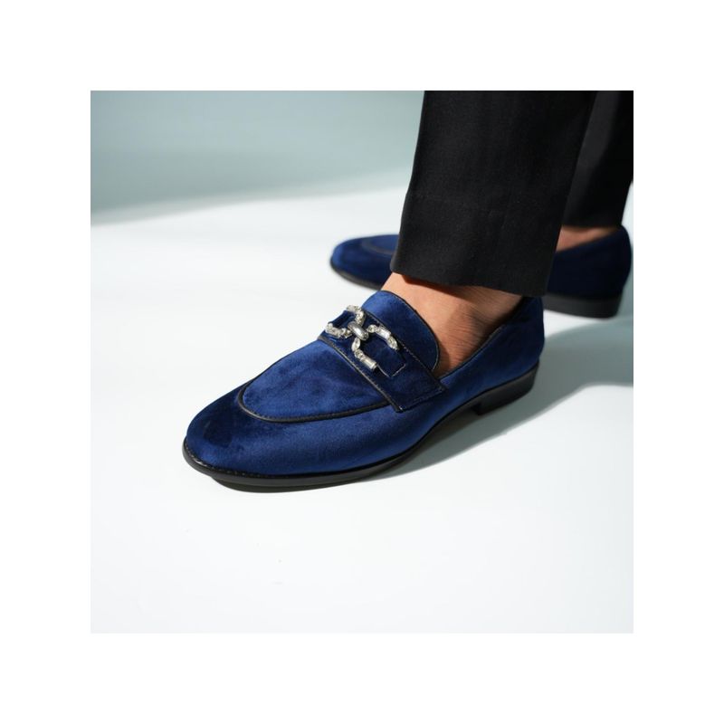 Monkstory Velvet Crystal Bit Loafers - Royal Blue (UK 10)
