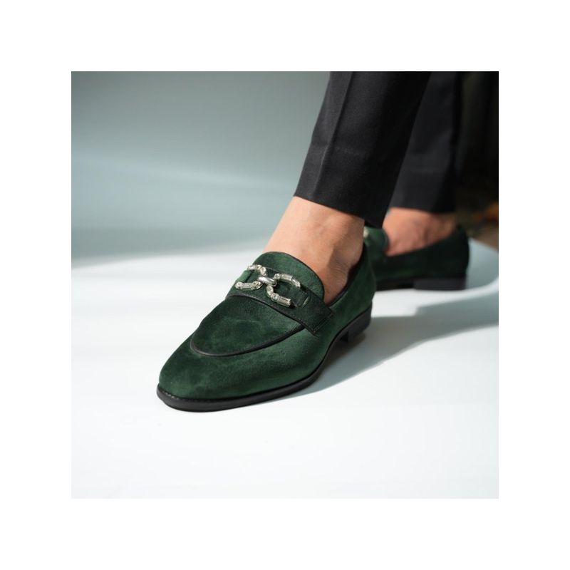 Monkstory Velvet Crystal Bit Loafers - Royal Green (UK 8)