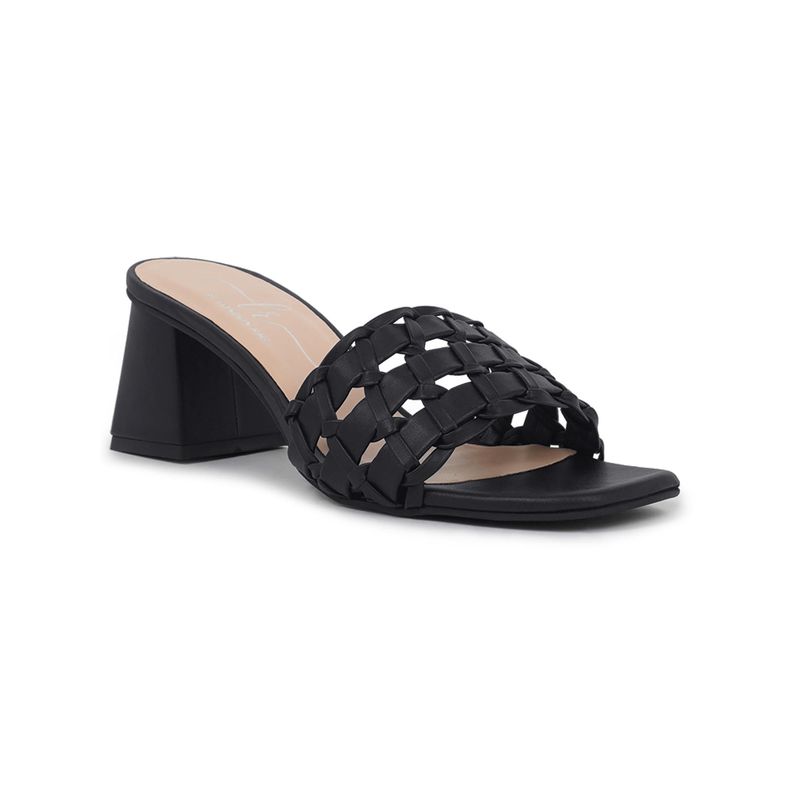London Rag Woven Black Strap Detail Slip-On Sandal Heels (EURO 36)