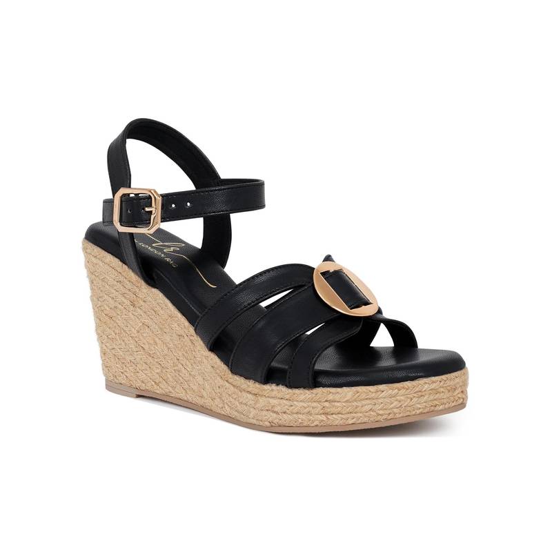 London Rag Women Black Comfortable Pin Buckle Espadrille Heels (EURO 38)