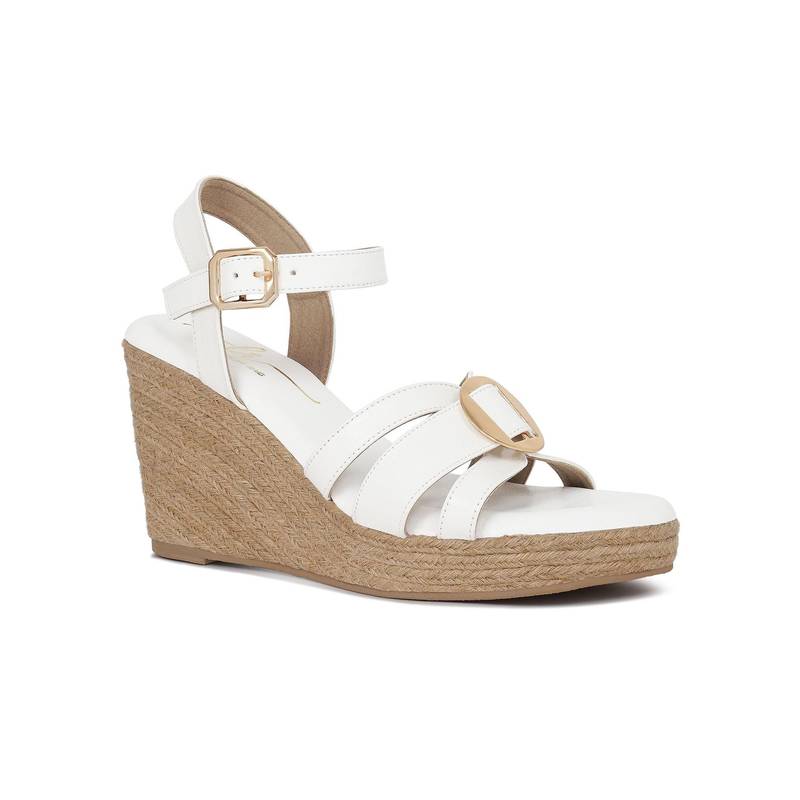 London Rag Women White Comfortable Pin Buckle Espadrille Heels (EURO 39)