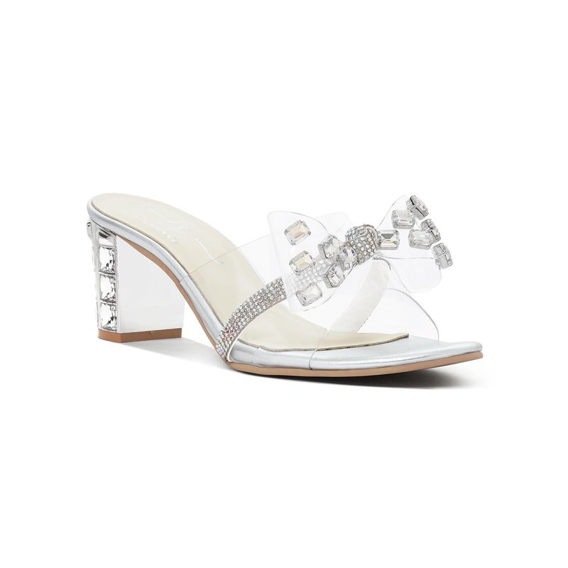 London Rag Women Silver Clear Diamante Embellished Block Heels (EURO 37)