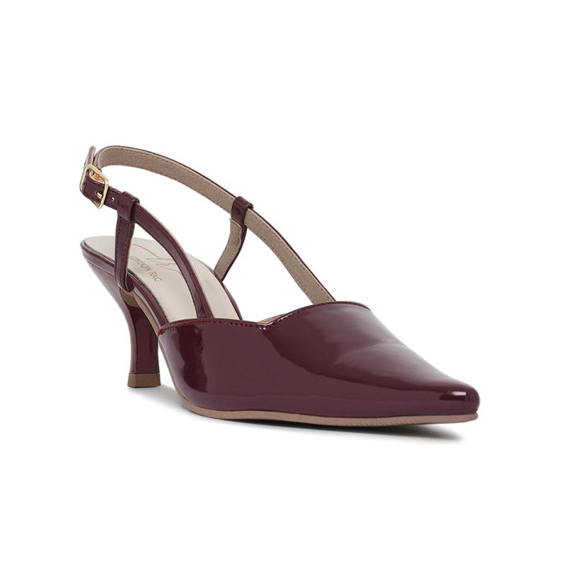 London Rag Women Maroon Patent Faux Leather Slingback Heels (EURO 37)