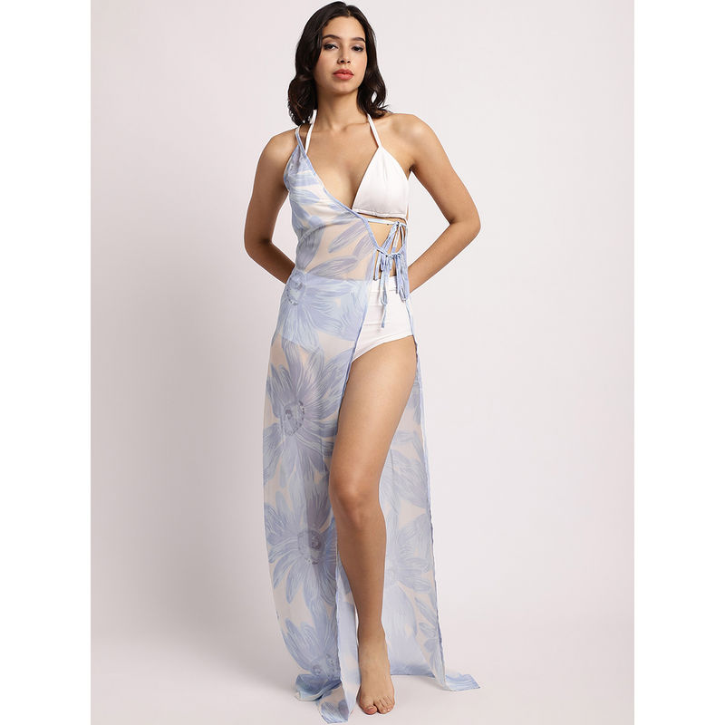 Erotissch Women Blue Printed Swimwear Cover Up Dress (XL)