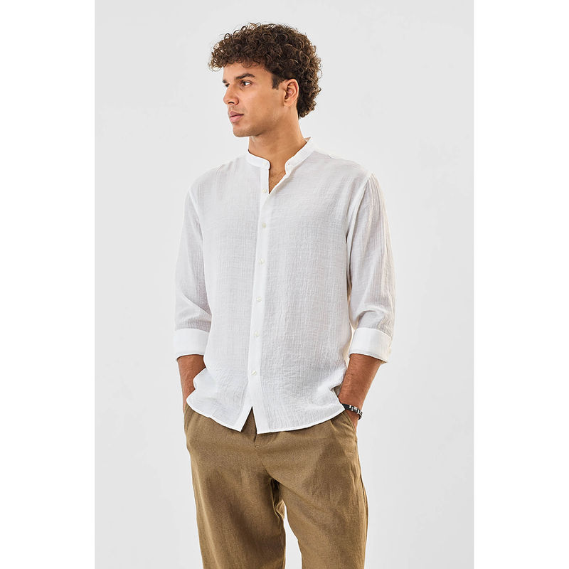 Snitch White Textured Full Sleeves Regular Casual Shirt for Men (S)