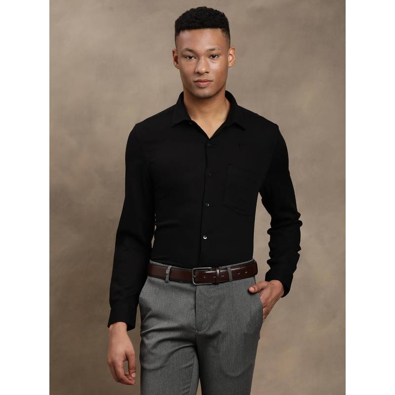 Turtle Mens Cotton Slim Fit Dobby Black Formal Shirt (40)