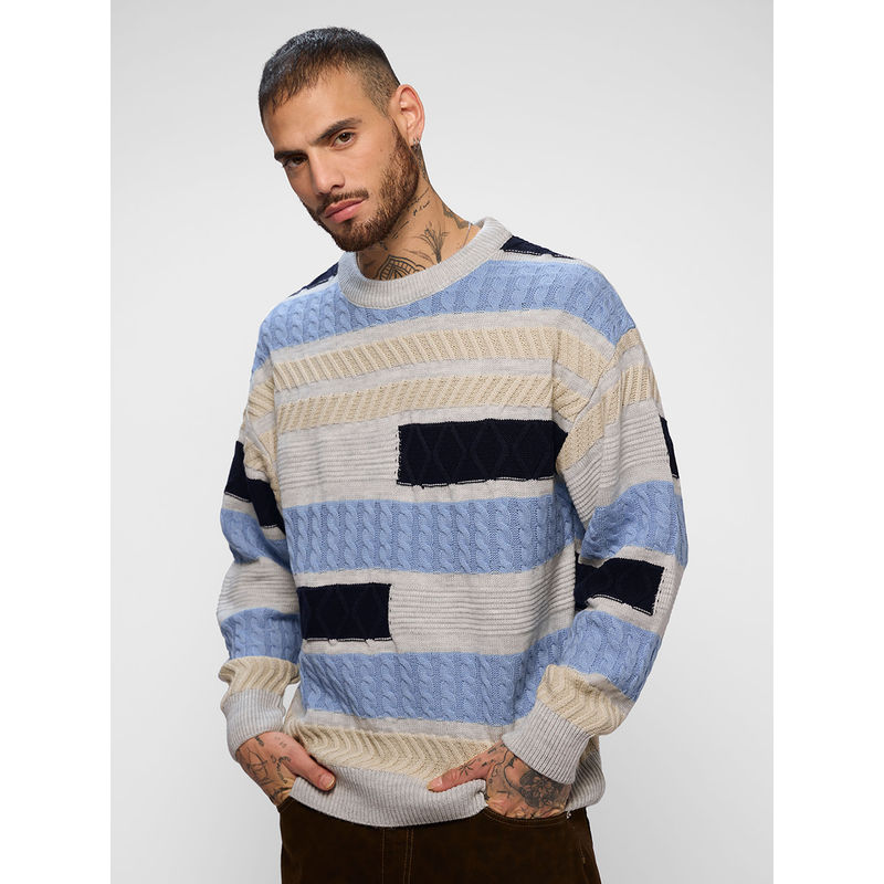The Souled Store Cable Knit Pullover Ocean Du Mens Oversized Pullover - Multi-Color (S)