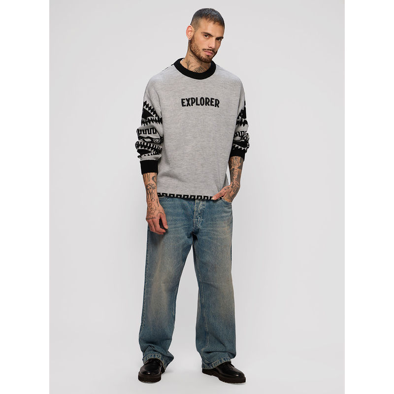 The Souled Store Peanuts Explorer Mens Oversized Pullover - Grey (XL)