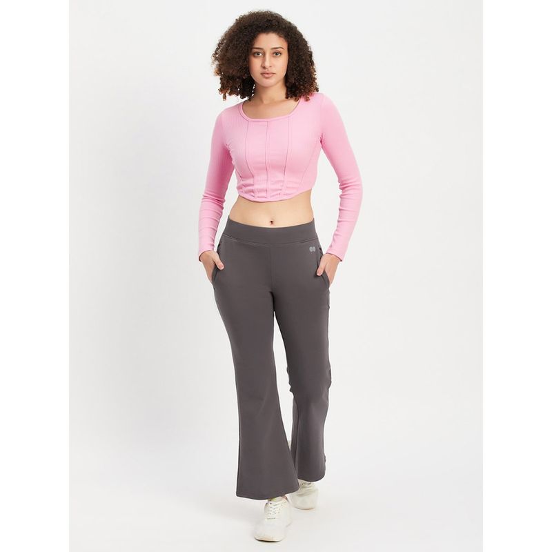 Clovia Ribbed Style Crop Top & High Rise Flared Yoga Pants (Set of 2) (M)
