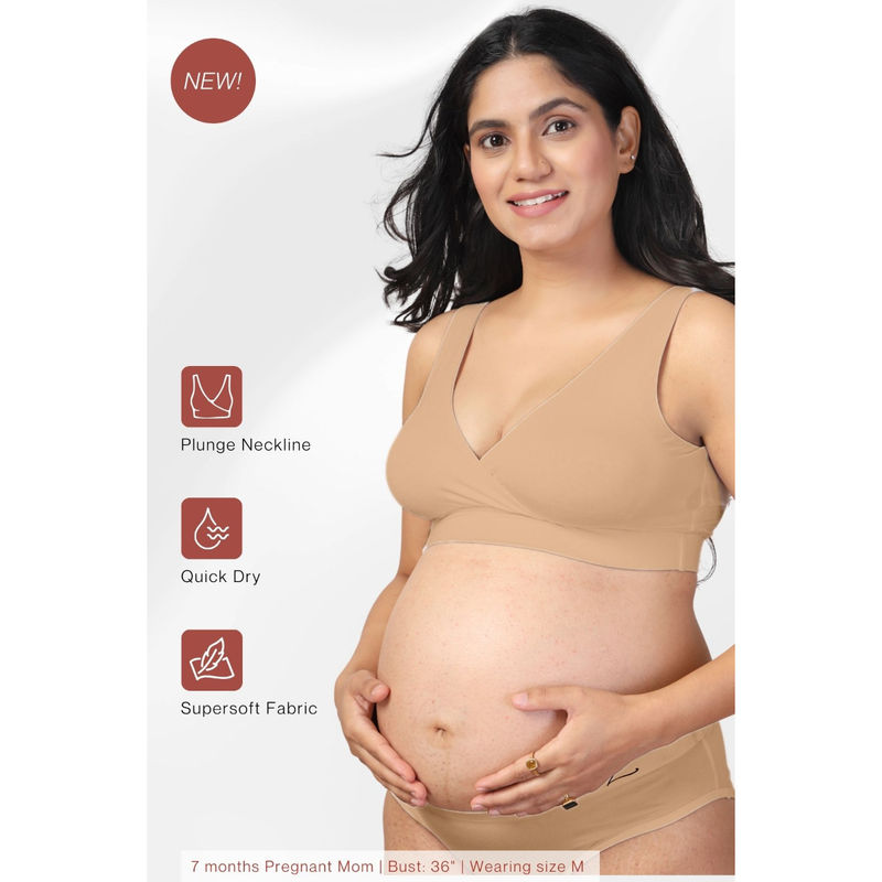 Zelena Beige Non-Wired Maternity Padded Nursing Bra (XL)