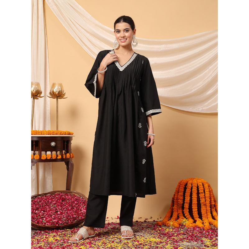 Zelena Women Black Polyester Maternity Feeding Kurta with Pant (Set of 2) (2XL)