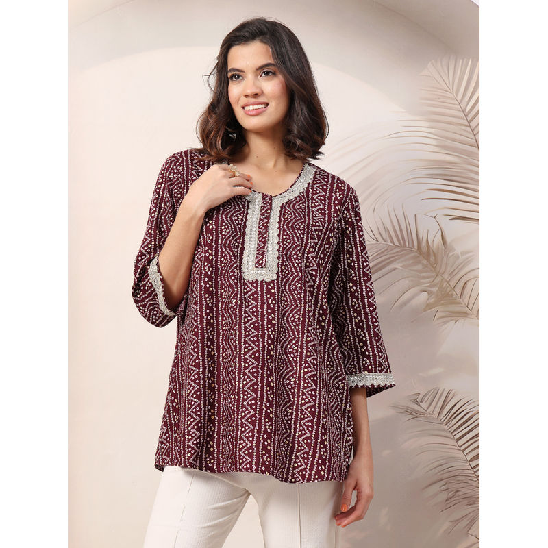 Zelena Women Rayon Maroon Printed Maternity Zipless Feeding Top (2XL)